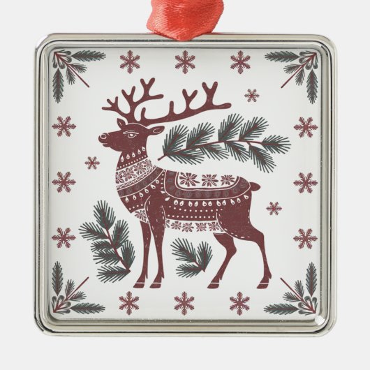 Scandinavian Reindeer Christmas Ornament メタルオーナメント (正面)