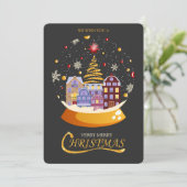 Scandinavian Snow Globe Christmas Village Gold シーズンカード (スタンド正面)