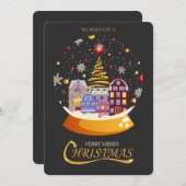 Scandinavian Snow Globe Christmas Village Gold シーズンカード (正面/裏面)