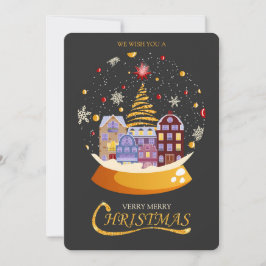 Scandinavian Snow Globe Christmas Village Gold シーズンカード