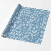Scandinavian Soft Blue Leaf White Floral Pattern ラッピングペーパー (アンロールド)