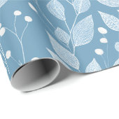 Scandinavian Soft Blue Leaf White Floral Pattern ラッピングペーパー (ロールコーナー)
