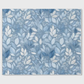 Scandinavian Soft Blue Leaf White Floral Pattern ラッピングペーパー (フラット)