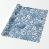 Scandinavian Soft Blue Leaf White Floral Pattern ラッピングペーパー (アンロールド)
