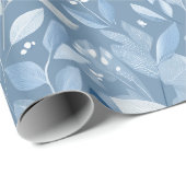 Scandinavian Soft Blue Leaf White Floral Pattern ラッピングペーパー (ロールコーナー)