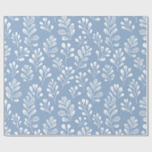Scandinavian Soft Blue Leaf White Floral Pattern ラッピングペーパー (フラット)