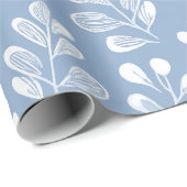 Scandinavian Soft Blue Leaf White Floral Pattern ラッピングペーパー (ロールコーナー)