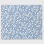 Scandinavian Soft Blue Leaf White Floral Pattern ラッピングペーパー (フラット)