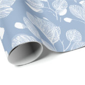 Scandinavian Soft Blue Leaf White Floral Pattern ラッピングペーパー (ロールコーナー)