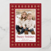 Scandinavian star pattern border Happy Holidays 箔シーズンカード (正面)