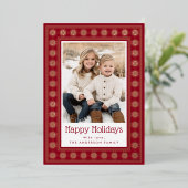 Scandinavian star pattern border Happy Holidays 箔シーズンカード (立ち正面)