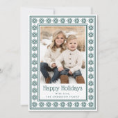 Scandinavian stars green border Happy Holidays シーズンカード (正面)