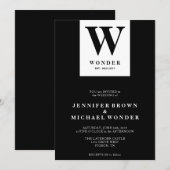 Scandinavian Wedding Monogram Black 招待状 (正面/裏面)