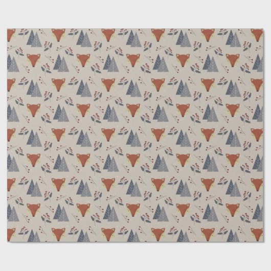 Scandinavian Winter Fox & Holly Forest  ラッピングペーパー (フラット)