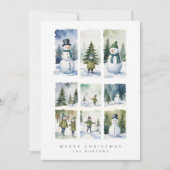 Scandinavian Winter Scene Snowmen Snowy Forest シーズンカード (正面)