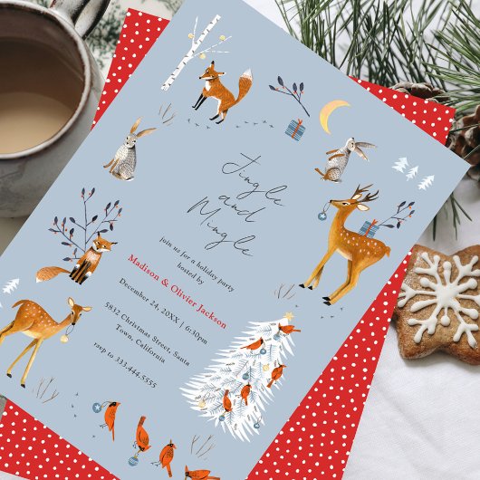 Scandinavian Woodland Animals Christmas Party 招待状