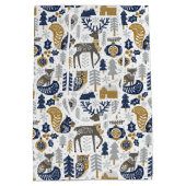 Scandinavian Woodland Animals Snowflakes Christmas ミディアムペーパーバッグ (裏面)