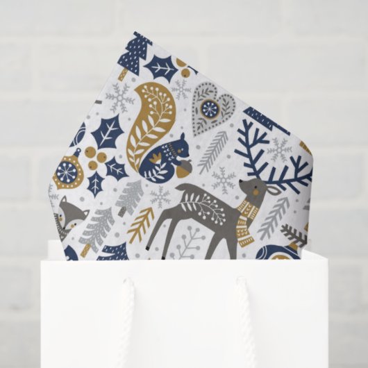 Scandinavian Woodland Animals Snowflakes Christmas 薄葉紙 (ギフトバッグ)