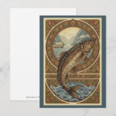 Scandinavian Woodland Salmon Art Flat Thank You  サンキューカード (正面/裏面)