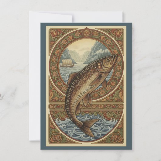 Scandinavian Woodland Salmon Art Flat Thank You  サンキューカード (正面)