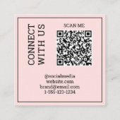 Scannable QR Code Modern Blush Pink Black Digital  スクエア名刺 (裏面)