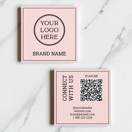 Scannable QR Code Modern Blush Pink Black Digital  スクエア名刺