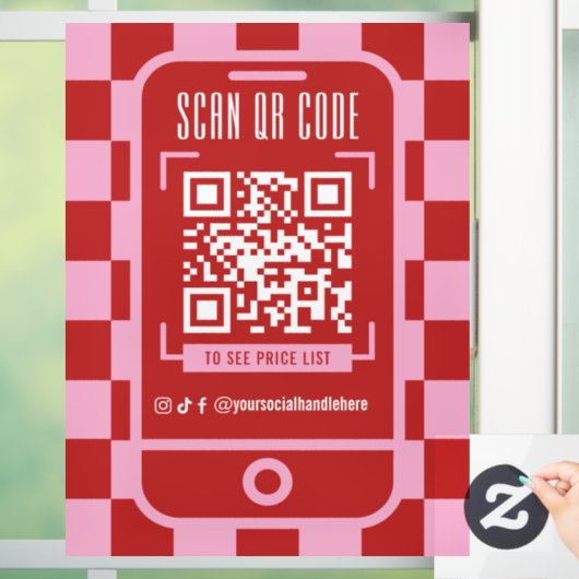 Scannable QR Code Retro Red & Pink Business Shop ウィンドウサイン (ホーム)