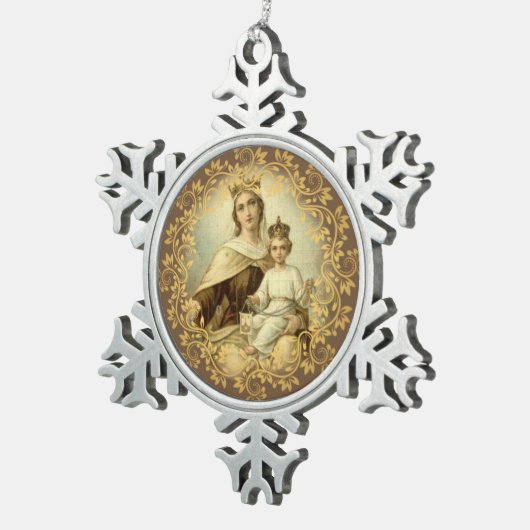 Scapularカルメル山のベビーイエス・キリストの私達の女性 スノーフレークピューターオーナメント (右)