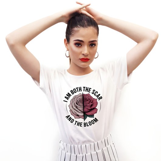 Scar & Bloom Minimalist Half-Rose Half-Scar Tシャツ