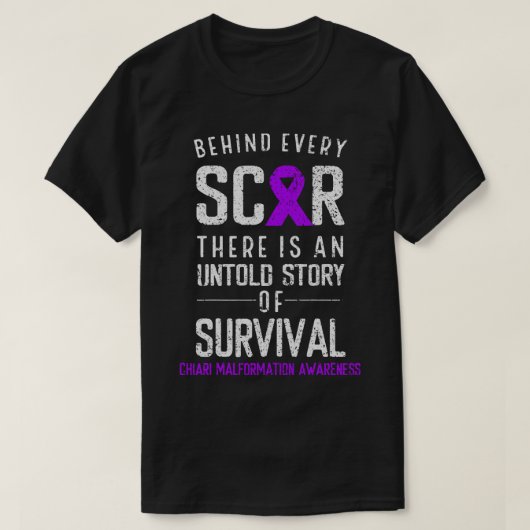 Scar Chiari Malformation Awarの後ろの紫色のリボン Tシャツ (デザイン正面)