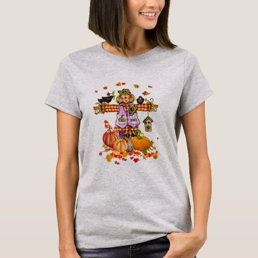 Scarecrow Autumn Hello Fall Pumpkin Thanksgiving Tシャツ (正面)