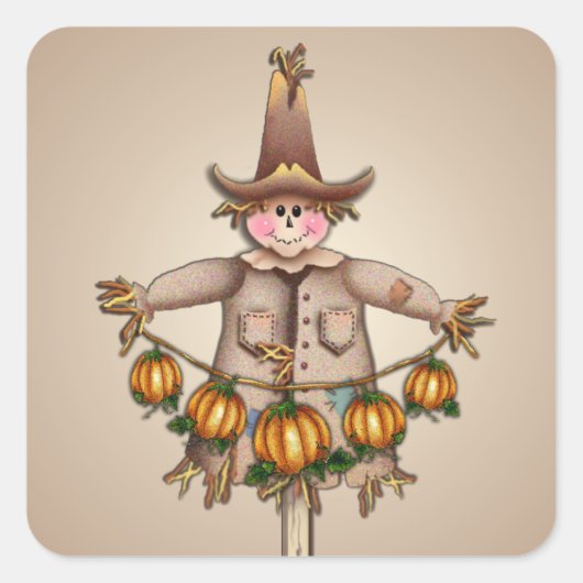 SCARECROW & PUMPKIN GARLAND by SHARON SHARPE スクエアシール (正面)