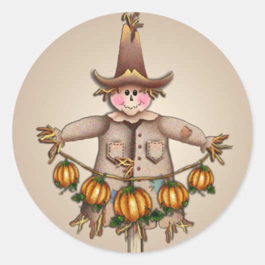 SCARECROW & PUMPKIN GARLAND by SHARON SHARPE ラウンドシール (正面)