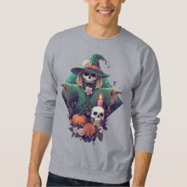 Scarecrow with skull pumpkin and flowers Pixel Art スウェットシャツ