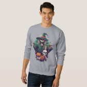 Scarecrow with skull pumpkin and flowers Pixel Art スウェットシャツ (正面フル)