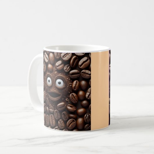 "Scared Bean" Coffee Mug – For Coffee Lovers with コーヒーマグカップ (正面左)