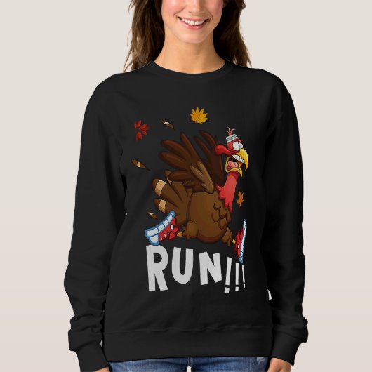 Scared Turkey Run  Thanksgiving Running Turkey Tro スウェットシャツ (正面)
