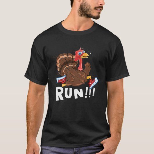 Scared Turkey Run  Thanksgiving Running Turkey Tro Tシャツ (正面)