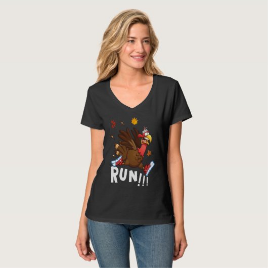 Scared Turkey Run Thanksgiving Running Turkey Tro Tシャツ (正面フル)