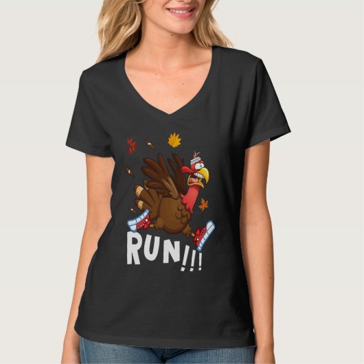 Scared Turkey Run  Thanksgiving Running Turkey Tro Tシャツ (正面)