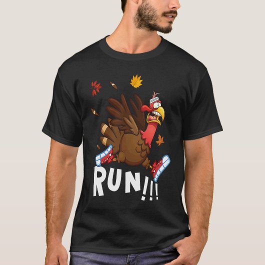 Scared Turkey Run  Thanksgiving Running Turkey Tro Tシャツ (正面)