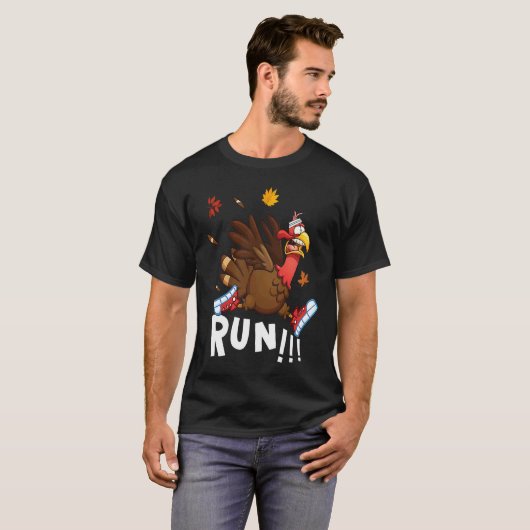Scared Turkey Run  Thanksgiving Running Turkey Tro Tシャツ (正面フル)