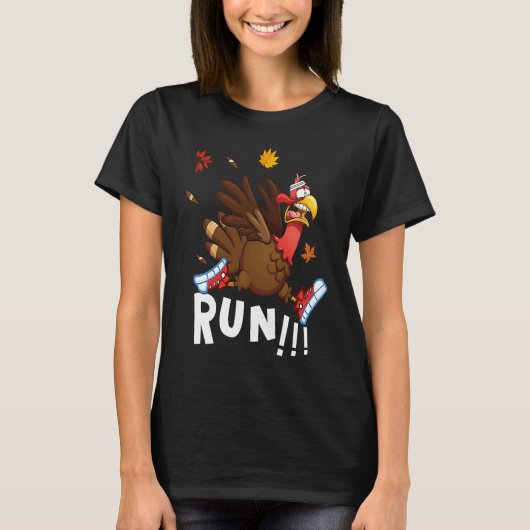 Scared Turkey Run  Thanksgiving Running Turkey Tro Tシャツ (正面)