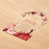 Scarlet Elegance Gold Enchanted Floral Quinceanera アクリル招待状 (レイダウン)
