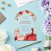 Scarlet Elegance Gold Enchanted Floral Quinceanera アクリル招待状 (インサイチュ (ウェディング))
