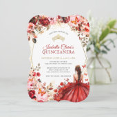 Scarlet Elegance Gold Enchanted Floral Quinceanera 招待状 (スタンド正面)