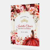 Scarlet Enchanted Floral Gold Quinceanera Welcome アクリルサイン (傾斜)