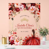 Scarlet Enchanted Floral Gold Quinceanera Welcome アクリルサイン (ウェディング)