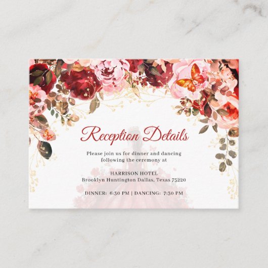 Scarlet Floral Quinceañera Reception Details エンクロージャーカード (正面)
