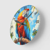 Scarlet Macaw in Jungle ラウンド壁時計 (傾斜)